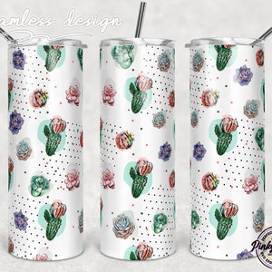 Envoltura de vaso de cactus, topper de vaso suculento, vaso de cactus de 20 oz de sublimación delgada, tobogán de agua cónico y recto, envoltura de vaso completo PNG