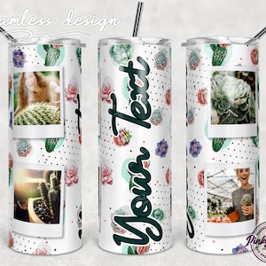 Cadre photo 20 oz skinny sublimation, papier gobelet cactus, décoration de gobelet succulente, toboggan aquatique conique et droit, papier peint complet PNG