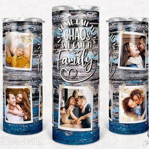 5 photos Citation de définition de famille, grain de bois, cadre gobelet avec cadre photo, gobelet fleur Png sublimation 20 oz maigre sans couture fuselé droit