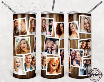 Frame Photo Tumbler Template, Photo Collage 20oz Skinny Tumbler  Straight Tapered Png Sublimation, Waterslide Full Wrap Digital Download