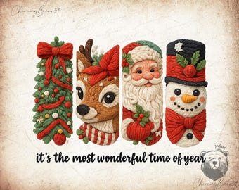 Faux Yarn Christmas PNG, Reindeer, Santa, Snowman (Digital Download)