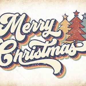 Vintage Frohe Weihnachten PNG Sublimation Designs Downloads 70er Jahre Stil Frohe Weihnachten Download