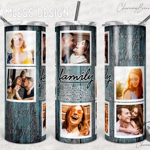 Holzmaserung, Familiendefinitionszitat, Menschen leben Familie, Rahmen Fotorahmen Tumbler Png Sublimation 20oz Skinny, Nahtlos konisch gerade