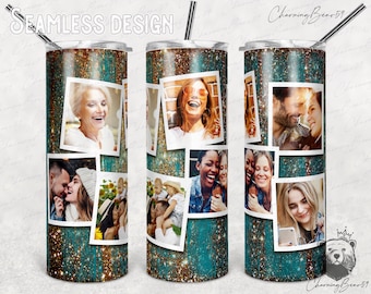 7 photo tumbler wrap, Frame Photo Tumbler Template, Png Sublimation Photo Collage 20oz Skinny Tumbler Tapered, Straight Digital Download