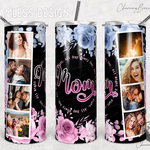 Mom Floral Tumbler, Mom Floral Png, 20 oz Skinny Tumbler Sublimation, Photo Frame, Watercolor Flower Tumbler, Watercolor Floral Tumbler Wrap
