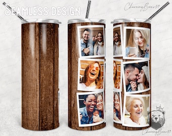 6 photo tumbler wrap, Frame Photo Tumbler Template, Png Sublimation Photo Collage 20oz Skinny Tumbler Waterslide Full Wrap Digital Download