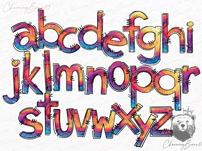 Doodle Font Png Doodle Letters Font Tie Dye Font Tie Dye - Etsy