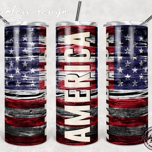 Wood American Flag Red White Blue 20oz Skinny Tapered, Patriotic, Usa Flag Straight Sublimation, Full Tumbler Wrap Png Digital Download