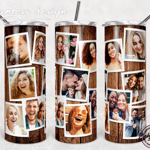 Frame Photo Tumbler Template, Png Sublimation Photo Collage 20oz Skinny Tumbler Tapered, Straight Waterslide Full Wrap Digital Download