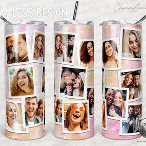 Herzrahmen-Fotobecher-Vorlage, Fotocollage-Tumbler Sweet Love Png-Sublimation Verjüngt, Gerade Wasserschiebefolie Full Wrap Digital