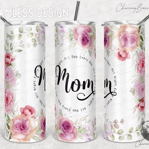Mom Floral Tumbler, Mom Floral Png, Photo Frame, Watercolor Flower Tumbler, 20 oz Skinny Tumbler Sublimation, Watercolor Floral Tumbler Wrap