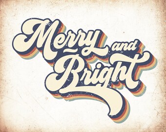 Merry And Bright png, Retro Merry Christmas Png, vintage mature, christmas clipart, merry and bright, digital download, INSTANT DOWNLOAD