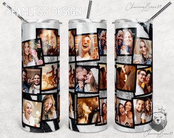 20oz Skinny Tumbler, 15 picture tumbler wrap, 15 photo template for tumbler, Frame Photo Tumbler Template, Photo Collage Png Sublimation