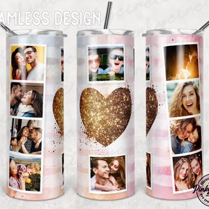 Rahmen-Foto-Herz-Tumbler-Vorlage, Foto-Collage 20oz Skinny Tumbler Png Sublimation Tapered, Straight Waterslide Full Wrap Digital