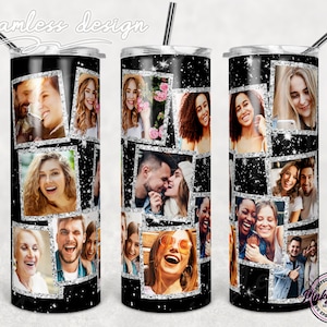 Rahmenfoto-Tumbler-Vorlage, Bild-Tumbler-Wrap, PNG-Sublimation-Fotocollage 20oz Skinny Tumbler Tapered, Straight Full Wrap