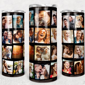 20 colagem de fotos 20oz copo fino png sublimação, modelo de copo de foto com moldura, colagem de fotos toboágua envoltório completo download digital