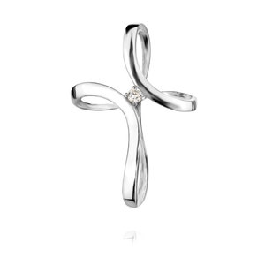 Cross Sterling Silver 925 Pendant Cubic Zirconia Gemstone Sparkling Necklace Charm Elegant Infinity Minimalist Design Faith Religious Gift