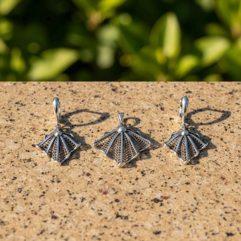 Spider Web Net Jewellery Set Sterling Silver 925 Dangle Drop Earrings Large Pendant Jewelry Gift Idea image 2