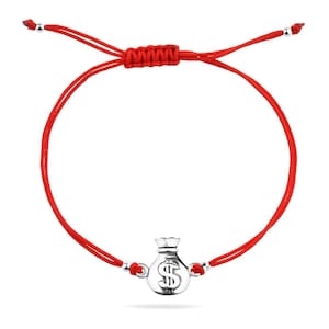 Ciondolo portafortuna con simbolo del dollaro, borsa porta soldi, braccialetto regolabile con cordino rosso, argento sterling 925, ciondolo per ricchezza, regalo unisex