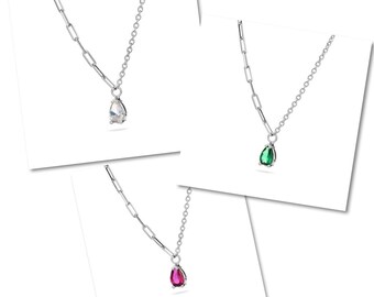 Sterling Silber 925 Halskette Anhänger Rot Grün Weiß Zirkon Edelstein Tropfen Form Elegante Minimalist Bunte Handgemachte Schmuck