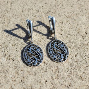 Sterling Silver 925 Oval Flower Jewellery Set Pendant Dangle Drop Earrings Floral Filigree Design Women Girl Handmade Jewellery Gift Present image 5