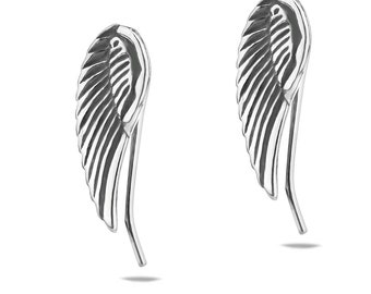 Sterling Silver 925 Angel Wing Crawlers Earrings Spiritual Feather Ear Climbers Guardian Angel Elegant Religious Handmade Jewellery Gift