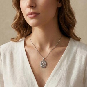 Sterling Silver 925 Oval Flower Jewellery Set Pendant Dangle Drop Earrings Floral Filigree Design Women Girl Handmade Jewellery Gift Present image 4