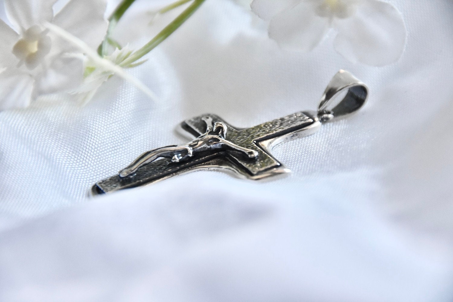 Large Jesus Crucifix Cross Solid Sterling Silver 925 Pendant Religious ...