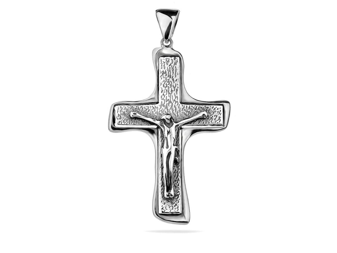 Large Jesus Crucifix Cross Solid Sterling Silver 925 Pendant Religious ...