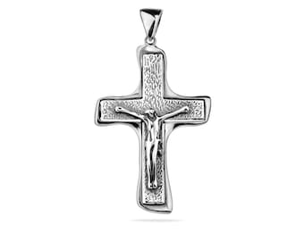 Grande crucifixo de Jesus em prata de lei 925 maciça, pingente religioso para batizado, joia unissex, presente para cerimônia religiosa.