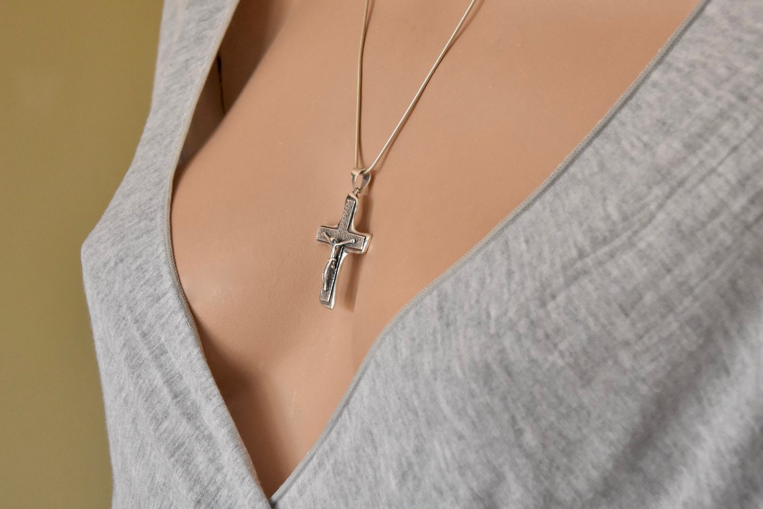 Large Jesus Crucifix Cross Solid Sterling Silver 925 Pendant Religious ...