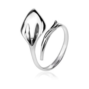 Calla Lily Ring Sterling Silver 925 Adjustable Flower Design Open Wrap Ring Modern Trending Stackable Jewelry