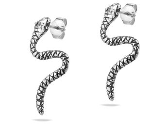 Sterling Silver 925 Snake Stud Earrings Crawler Climber Ear Cuffs Serpentine Gothic Reptile Animal Lovers Jewelry Gift