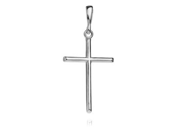 Cross Pendant Sterling Silver 925 Minimalist Modern Necklace Charm Religious Unisex Sleek Plain Handmade Jewellery Gift Present