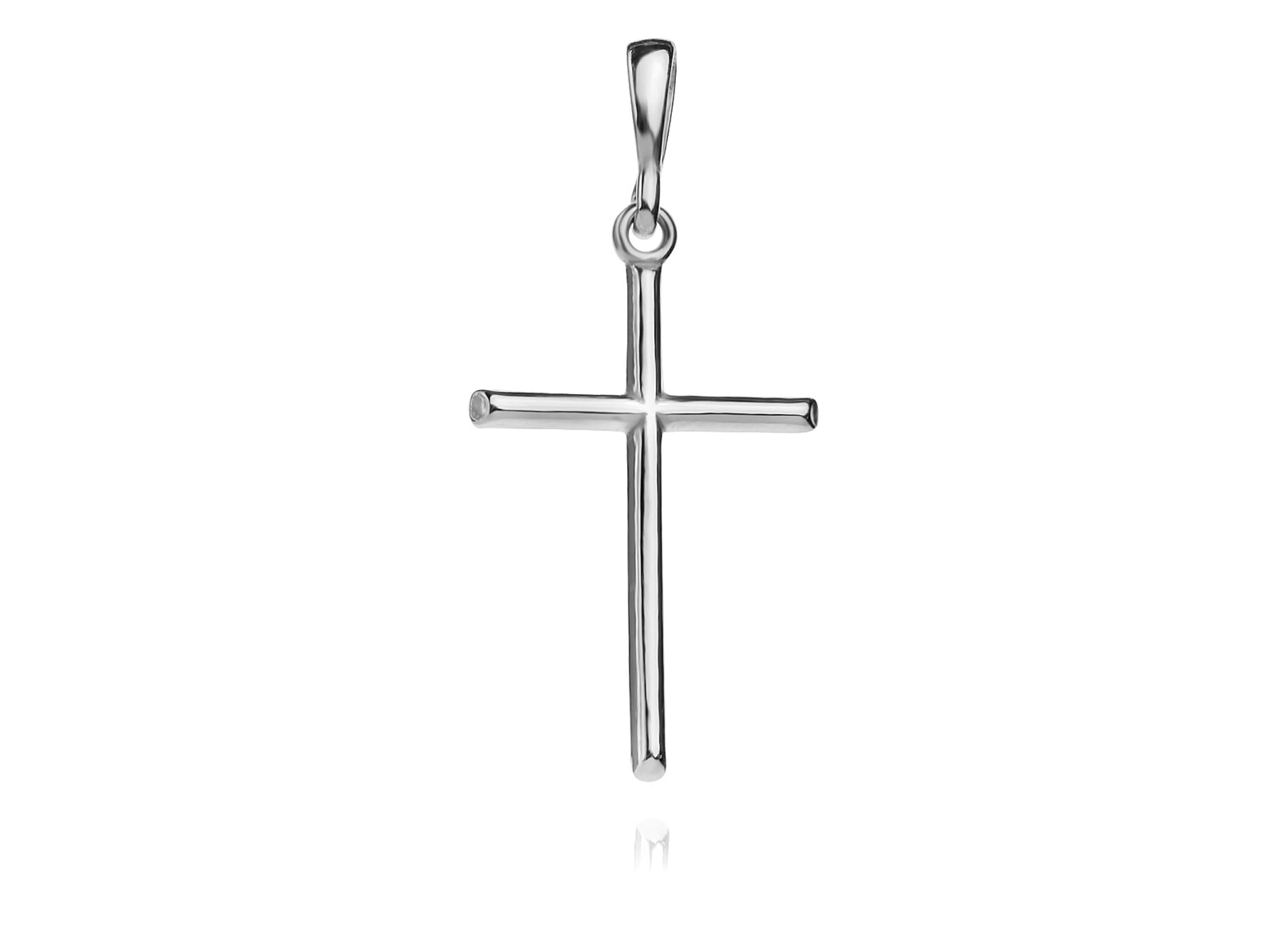 Ciondolo a forma di croce in argento massiccio dalla Germania (argento sterling 925) con collana in caucciù inclusa catena di estensione, Gomma, Senza gemme