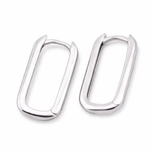 Créoles rectangulaires ovales en argent sterling 925 design minimaliste délicat chic élégance moderne artisanaux bijoux cadeau cadeau