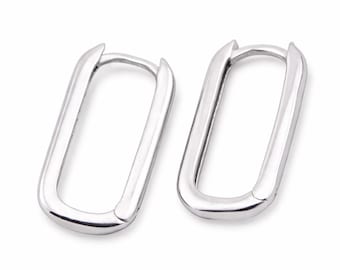 Rechteck Oval Hoop Ohrringe Sterling Silber 925 Minimalist Dainty Chic Design Moderne Eleganz Handgefertigt Statement Schmuck Geschenk