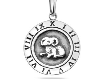 Aries Zodiac Pendant Sterling Silver 925 Horoscope Signs Astrology Numerology Celestial Coin Necklace Symbol Charm Handmade Jewelry Gift