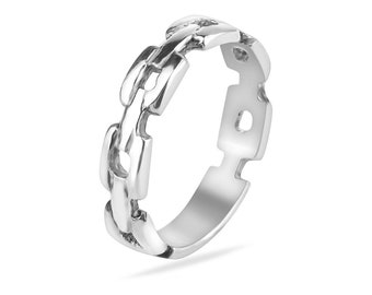 Chain Link Sterling Silver 925 Band Ring Minimalistic Design Chain Open Pattern Unisex Jewelry Gift Present