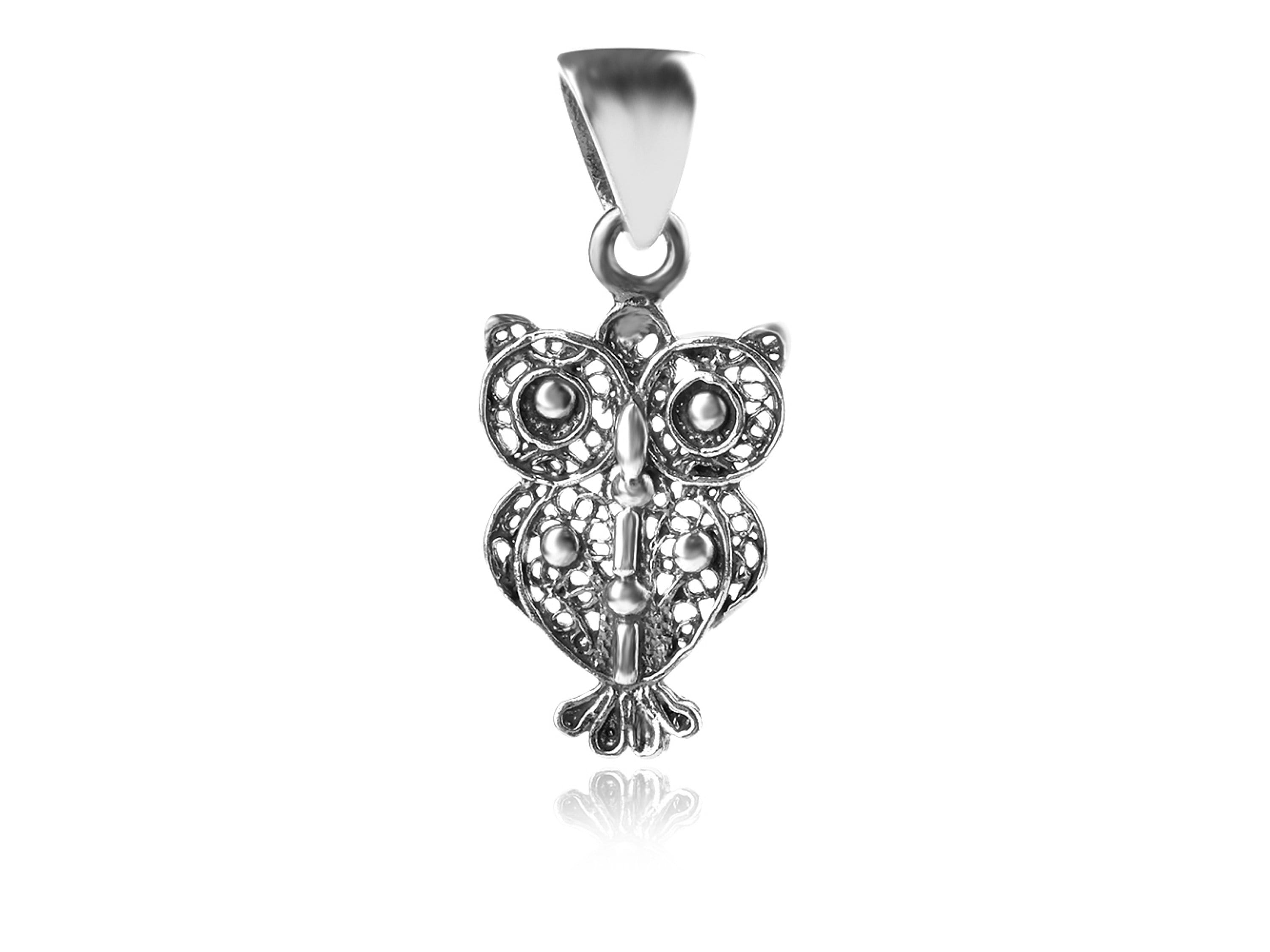 Collana con pendente a forma di gufo, catena in argento sterling 925 da