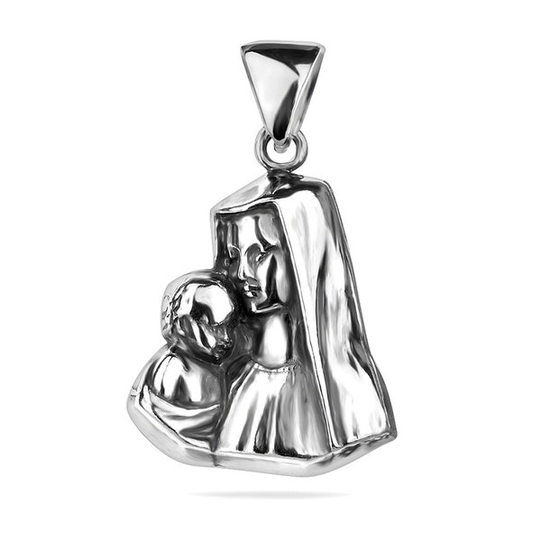 Madonna Gesù Cristo Ciondolo Argento Sterling 925 Medaglione Talismano Religioso Battesimo Battesimo Gioiello Moderno Idea Regalo Presente