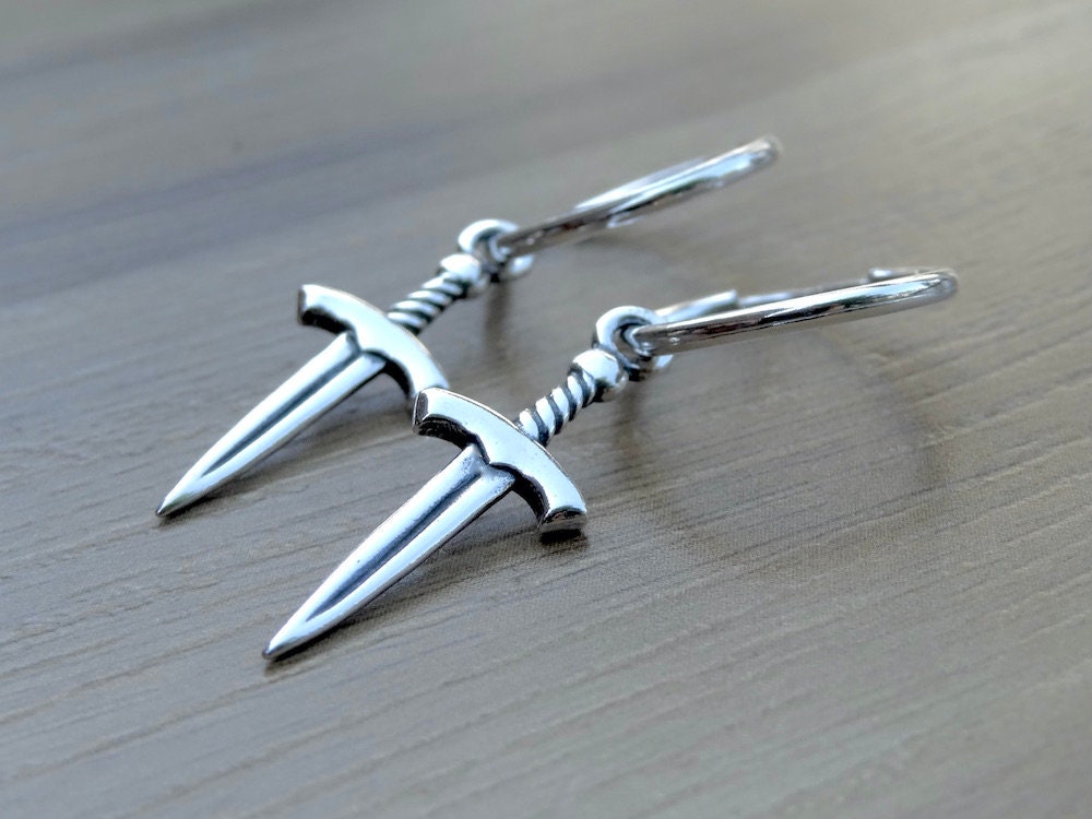 Orecchini pendenti a forma di spada in argento sterling – Gioielli medievali - Italia