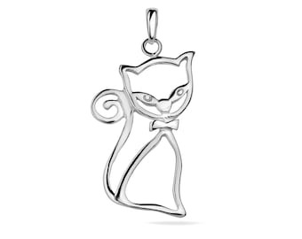 Pendentif chat en argent sterling 925 avec silhouette de chat, collier à breloques femme fille cadeau, bijoux animal, cadeau
