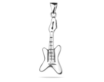 Colgante de guitarra Plata de ley maciza 925 Encanto musical Guitarra eléctrica Guitarra de rock Unisex Mujeres Hombres Joyería Regalo