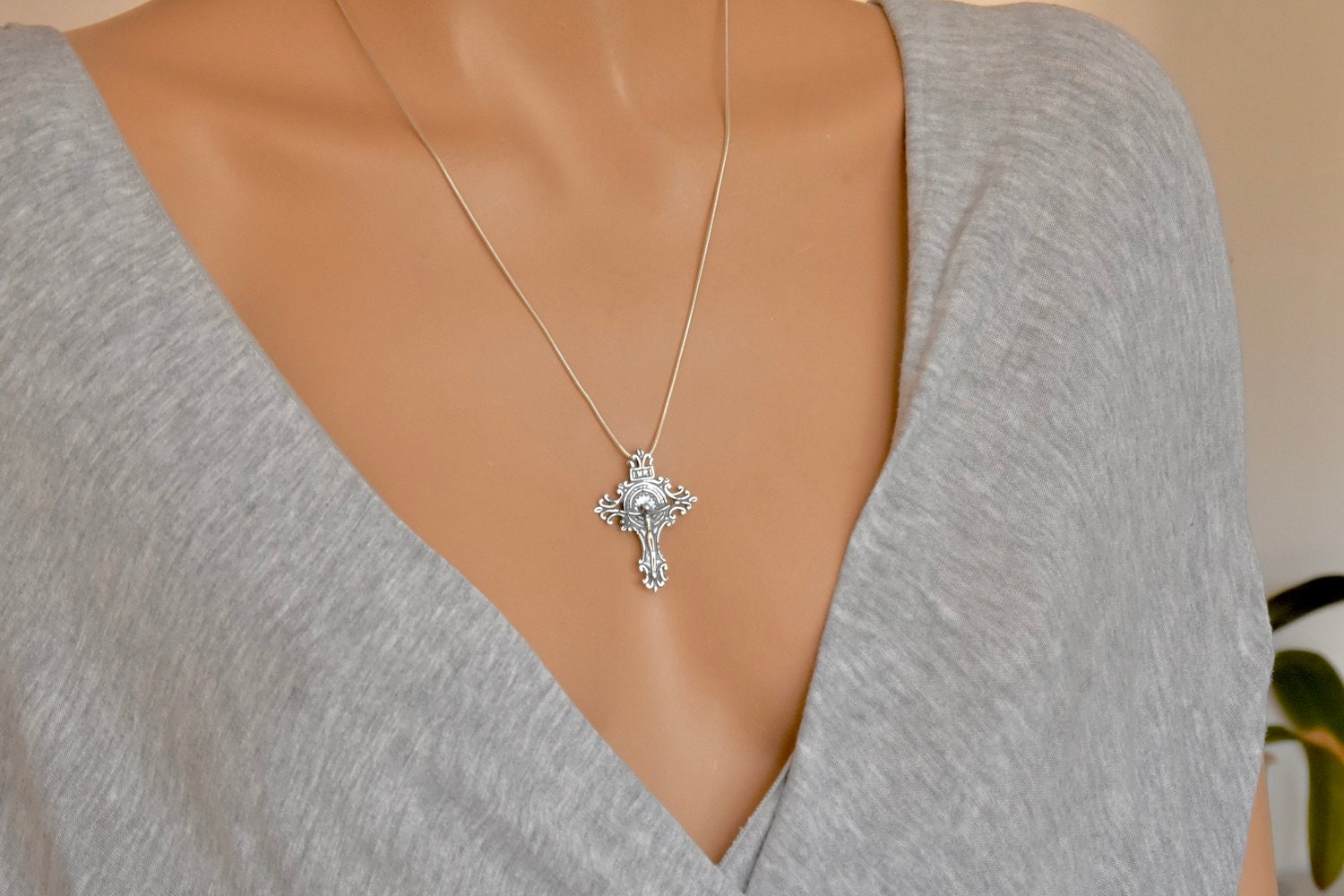 Sterling Silver 925 Jesus Christ Crucifix INRI Cross Pendant Unisex ...