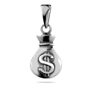 Ciondolo in argento sterling 925 con ciondolo a forma di sacchetto porta soldi con dollaro fortunato, unisex, simbolo di prosperità e successo, gioiello ossidato, regalo.
