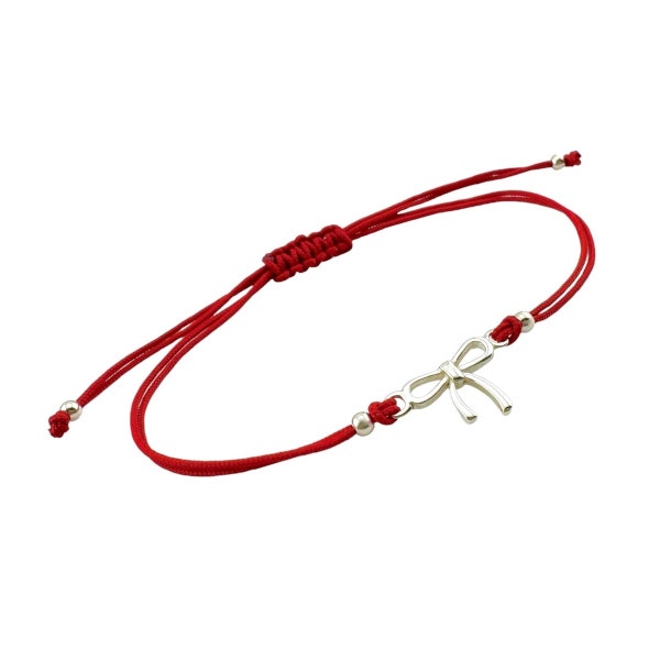 Bow Bracelet Red String Sterling Silver 925 Knot Ribbon Charm Adjustable Size Jewellery Gift Present