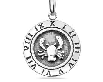 Cáncer Zodíaco Colgante Plata de Ley 925 Horóscopo Signos Astrología Numerología Celestial Moneda Collar Encanto Símbolo Joyería hecha a mano Regalo