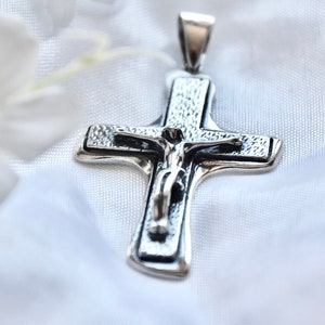 Large Jesus Crucifix Cross Solid Sterling Silver 925 Pendant Religious ...