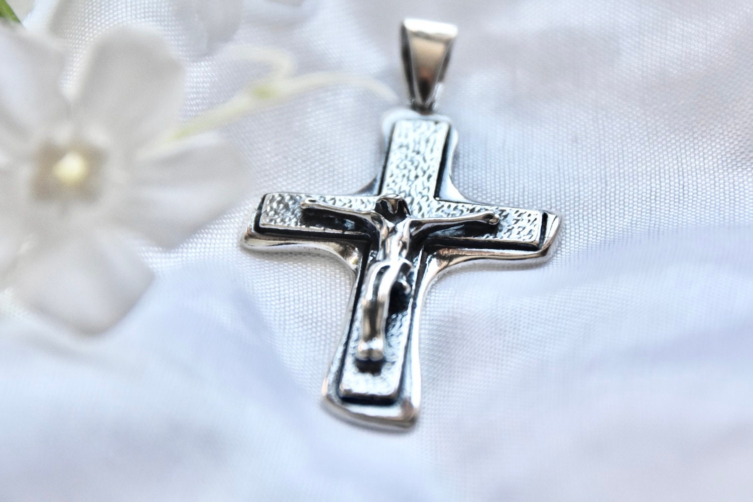 Large Jesus Crucifix Cross Solid Sterling Silver 925 Pendant Religious ...